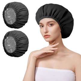 AOGOE 2 Pack Heat Caps Deep Conditioning Hair Caps, Double Layer Hot Oil Hair Treatment Heat Caps, Tin Foil Hair Heat Cap, Reusable Shower Caps Steam Caps Hair Dye Cap Tin Foil Hat for Home Salon Use