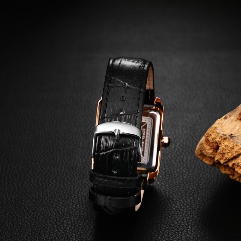 Men's Square Wristwatch, Leather Strap, Waterproof, Rome, Analog, Antique, Simple,