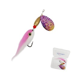 Pike Musky Walleye Fishing Lure Spinnerbait with Feathered Hooks Rooster Tail Fishing Lures Spoon Lures Baits with Tackle Box (Style B-Pink)