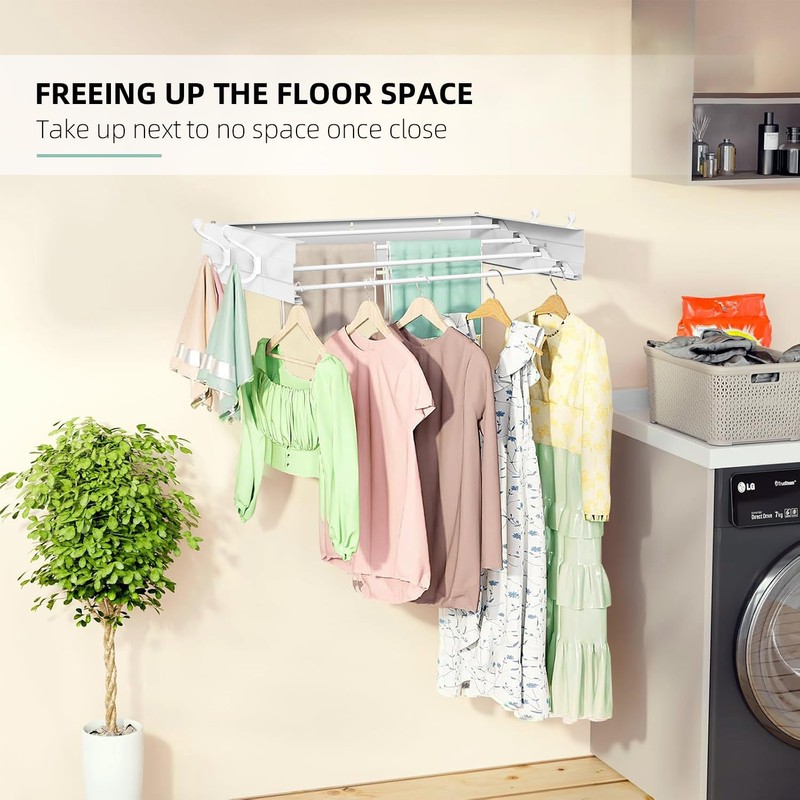 SZJoyBet Laundry Drying Rack, Collapsible Wall Mounted Clothes Drying Rack