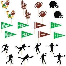 QZYL 24 Pcs Football Cupcake Toppers, Disposable Football Themed Toothpicks, Touchdown Players Flagship Cake Toppers, Football Party Decorations for Sports Theme Baby Shower Birthday Party Supplies