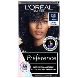 L'Oréal Paris Intensive dauerhafte Haarfarbe, Bis zu 8 Wochen glänzendes Haar und intensive Farbe, Préférence Vivid Colors, Farbe: 1.102 BLUE BLACK, 1 Stück