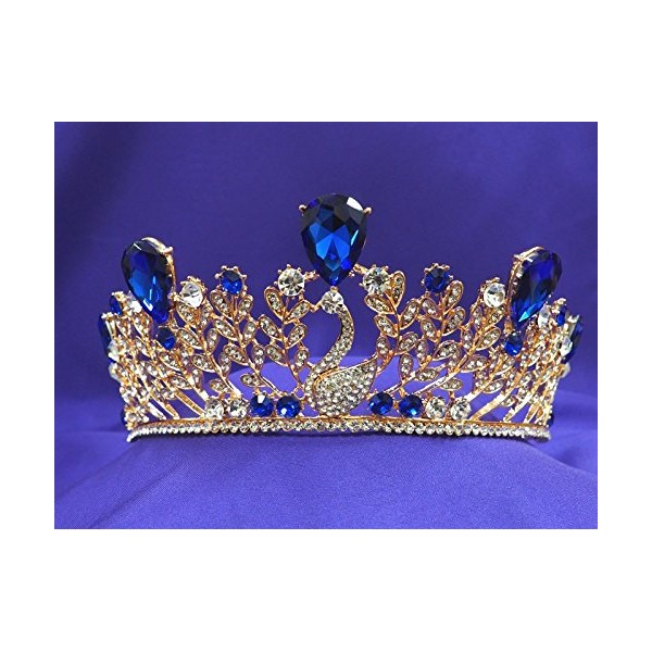 Sapphire Royal Blue Princess Swan Crystal Rhinestone Rose Gold Tiara crown CT48