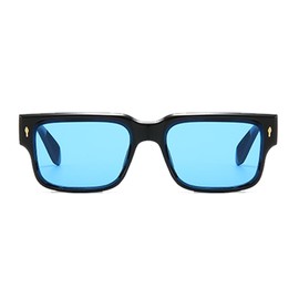 YAMEIZE Vintage Square Sunglasses for Women - Men Retro Rectangle 90s Sunglasses Thick Frame UV400 (Black Blue)
