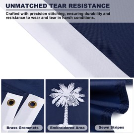 Pessbulmm South Carolina State Flag 3x5 Ft Heavy Duty Outdoor Flag with Embroidered Palmetto Tree, Crescent Moon & Stars, Reinforced 4-Row Stitching, Brass Grommets for All Weather Use