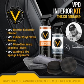 VPD Interior Kit - Complete Car Detailing Kit, Interior & Exterior Cleaner, Rubber Vinyl Plastic Reviver, Microfiber Warp Edgeless Towels, Waxing & Tire Sponge Applicators, For Ultimate Vehicle Care