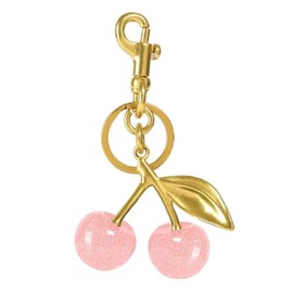 Qiansail Cherry Bag Charm Purse Charms, Cute Cherry Keychain Purse Accessories Gifts for Women Birthday Christmas (Gold Clip-Pink)