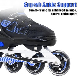 MammyGol Adult Inline Skates for Men Women, Roller Skates with Carbon Steel Bearings, TPR Brake, 3D Mesh, EVA Lining, PVC Upper | Adjustable Size for Better Fit for Skating Enthusiasts