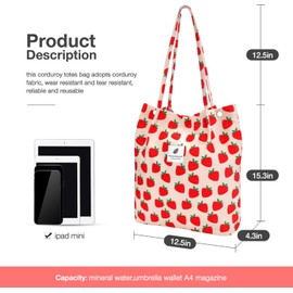 Bolso de mano para mujer, Bolsa de pana para mujeres y niñas, Hombro para Mujer Bolso con asa para Mujer para Viajes Diarios, de Oficina, Escolares y de Compras (Fresa)
