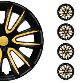 OMAC - Black Matt with Yellow Hub Caps 14 Inch Set of 4, Tapas para Rines 14, Premium Wheel Covers 14 Inch, R14 Rim Cover Set, Snap On Durable Car Replacement Exterior Accessories
