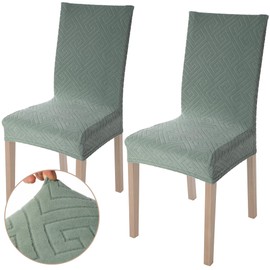 Viste tu hogar Pack of 2 Chair Covers Dining Room and Home 45-55 cm, 100% High Quality Polyester, Elastic, Cleaning, Maze Design, Water Green