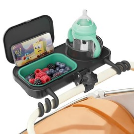 Bandeja universal para carriola con portavasos y bandeja de silicona extraíble – Accesorio de bandeja de carriola 3 en 1 para Uppababy, Nuna, Mockingbird – Fácil de limpiar, agarre estable