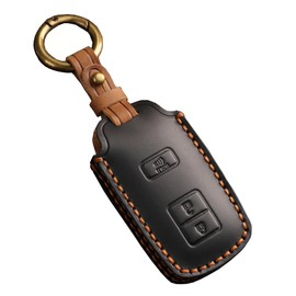 Hontumax Leather 3-Button Key Fob Cover for Toyota 4Runner Tacoma Sequoia Tundra RAV4 Avalon Camry Highlander Corolla Prius Smart Key Holder Protector Case Accessories (Black)