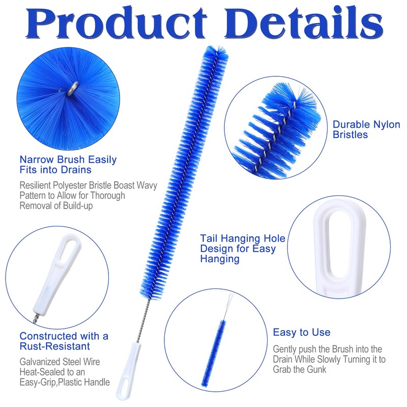 2 Pcs Drain Cleaner Brush 15 Inches Extra Long Handle