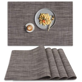 homEdge Set of 4 PVC Placemats Non Slip Heat Resistant Washable Vinyl Linen Grey