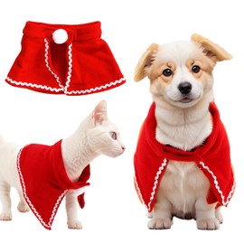 PUIWNON Pet Christmas Costume Poncho Cape for Dog Cat Red Velvet Christmas Cats Puppy Costume Holiday Apparel (Pom-pom, Medium)
