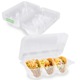 ganfaner 25 Pack 3-Taco Holder Stand, Disposable Clamshell Taco Plate Tray To Go PFAS BPA Free, Freeze Microwave Taco Rack Box for Taco Tuesday Bar Party Serving