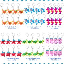 CiciBear 48 Pack Keyring Party Decorations for Birthday, Multi-colors, Sea Animals