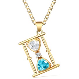 BONJOULRY Blue Cubic Zirconia Hourglass Pendant Gold Charm Necklace for Women - Clock Necklace Lightweight Sand Timer Jewelry for Daily Wear, Holiday Gift & Casual Occasions