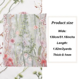 HOBBIESAY 2 Yards Flower Mesh Tulle Fabric 51.18 Inch Colorful Floral White Lace Fabric Polyester Embroidered Mesh Fabric for DIY Clothing Dress Design Women Gown Wedding Dress Curtain Decor