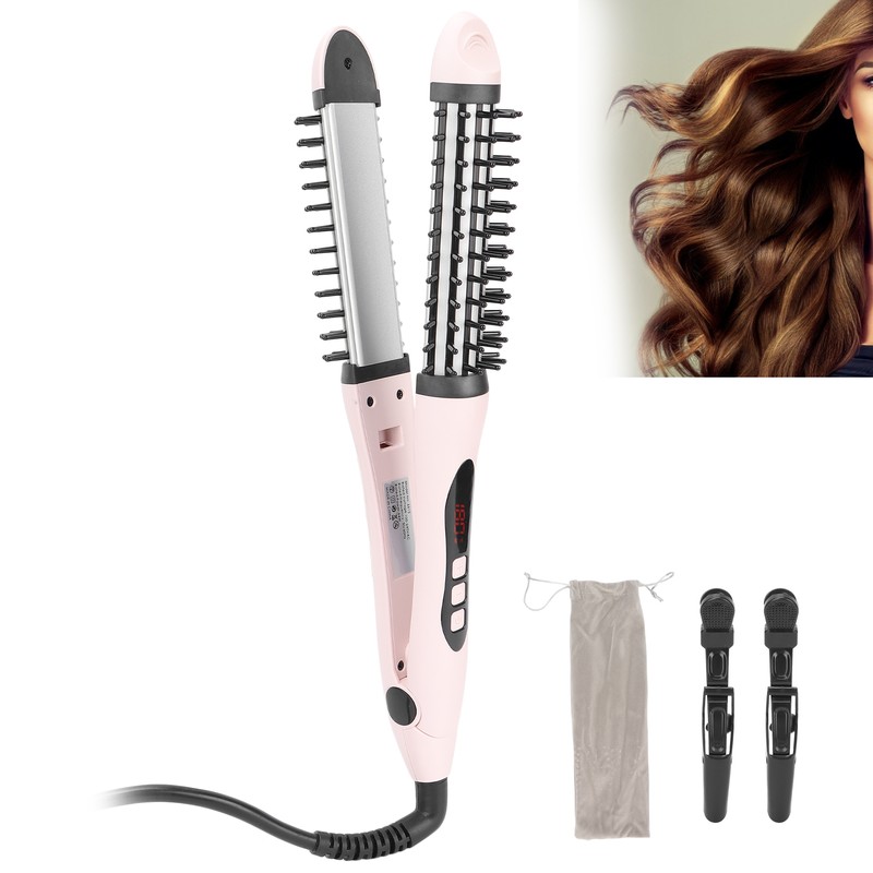 2‑in‑1 Hair Straightener Flat Iron Hot Round Brush Hair Straightening