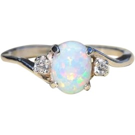 Exquisite Women's 925 Sterling Silver Ring Oval Cut Fire-Opal Diamond Jewelry Birthday Gift Bridal Party Ring (Size 8)