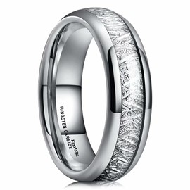 King Will METEOR 6mm Silver Plated Domed Tungsten Carbide Ring Imitated Meteorite Wedding Band Z+3(14)