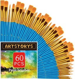 Paint Brushes Set, 6Pack 60 Pcs Paint Brushes for Acrylic Painting, Oil Watercolor Acrylic Paint Brush, Artist Paintbrushes for Body Face Rock Canvas, Kids Adult Drawing Arts Crafts Supplies, Blue