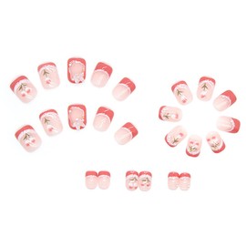 24pcs Nail Tips Tulip Lovely Small Flower Teak Pink Girly Nails