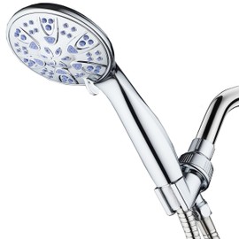 AquaDance Antimicrobial – Anti-Clog High-Pressure 6-Setting Hand Shower with Nozzle Protection from Growth of Mold, Mildew & Bacteria for Stronger Shower! 3 Jet Color Choices – 4" Sunset Blue