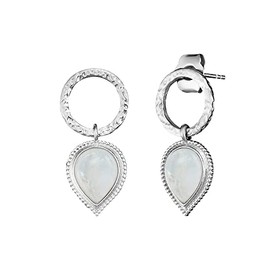 Engelsrufer Women's Earrings Moonstone in Teardrop Shape Pure Moon Silver Made of Sterling Silver – Clasp – Nickel-Free, Sterling Silver, Moonstone