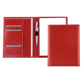 DELMON VARONE Premium Writing Case with Notepad DIN A5 (50 Sheets) Made of Vegan Eco Faux Leather Red - Organiser Conference Folder with Pen Holder and Slip Pocket - Business Organiser Folder