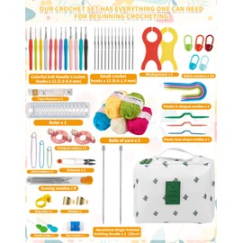 Crochet Kits for Beginners Adults Crochet Kit 113Pcs Knitting Kit Ergonomic Metal Crochet Hooks Set 0.6-8mm Crochet Set for Beginners Crochet Starter Kit Accessories Tools Yarn Needles & Storage Case