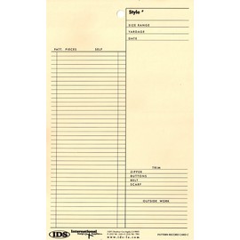 Pattern Record Cards, Pack of 10 pieces. - KEEP YOUR NOTES, MATERIALS AND SPECIFICATIONS FOR YOUR DESIGN - A MUST FOR PATTERN MAKERS !!