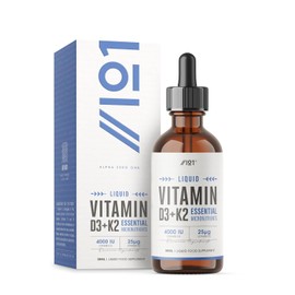 Vitamin D3 K2 Drops - High Strength Vitamin D3 4000 IU & Vitamin K2 25mcg – 30ml (600 Drops) - Liquid Vitamin D 1000IU per Drop - MCT Oil Base - By Alpha01