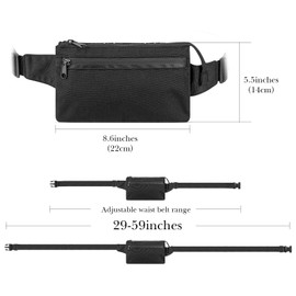 Waist Bag with Extra Long Strap, Max Adjustable Strap, Plus Size Shoulder Bag, Extended Length Waist Bag for Travel, Hiking, Running, Sports, Black (Black), Black, XXL, black
