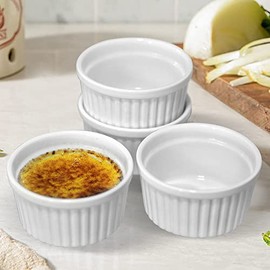 Cinf White Porcelain 6 oz Set of 4 Ramekins Baking Cup Bowls Souffle Cups Dishes