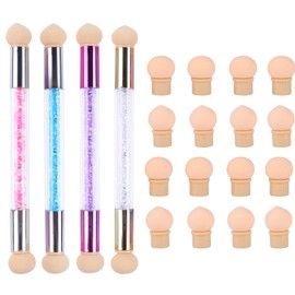 TMXAOK 4 Pieces Nail Art Sponge Pens with 16 Pieces Replacement Head Ombre Sponge Nail Brush Double Head Gradient Nail Sponge Brush Painting Pen for Nail Art Manicure