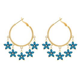 DEYOUM Crystal Flower Hoop Earrings for Women Girls Sweet Fresh Handmade Boho 14K Gold Elegant Romantic Bohemian Five Rhinestone Floral Petal Dangle Drop Statement Earrings Bridal Wedding Birthday