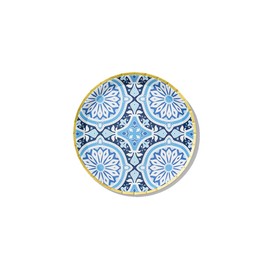 Coterie Blue and Gold Plates (Set of 10 Small) Moroccan, Navy, Nice for Wedding, Bridal Shower, Dinner Party | 7.25" Fancy Paper Plates