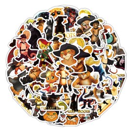 Puss in Boots Aufkleber 50 Stück Vinyl Filme Cartoon Aufkleber für Skateboard Scrapbook Wasserflaschen Laptop Koffer Gepäck Auto Fahrrad,niedliche Wasserdicht Anime Aufkleber für Kinder Teenager