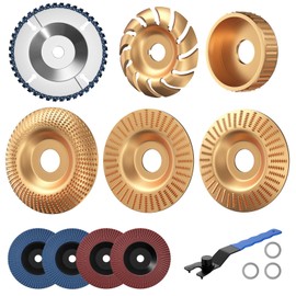 14PCS Wood Carving Disc Set for 4" & 4-1/2" Angle Grinder, Wood Shaping & Chainsaw Disc, Flap Sanding Wheels, Universal Wrench & Adapter Rings for Cutting, Carving, Grinding & Polishing