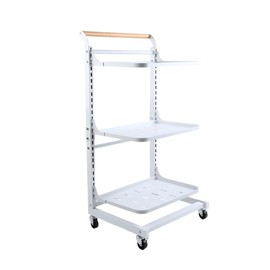 BAOYOUNI Kitchen Storage Cart on Wheels Rolling Utility Rack Adjustable Tiers Home Office Organizer Shelf with Wooden Handle for Pot Pan Fruit Vegetabe Plants Craft - White (3 Plates)