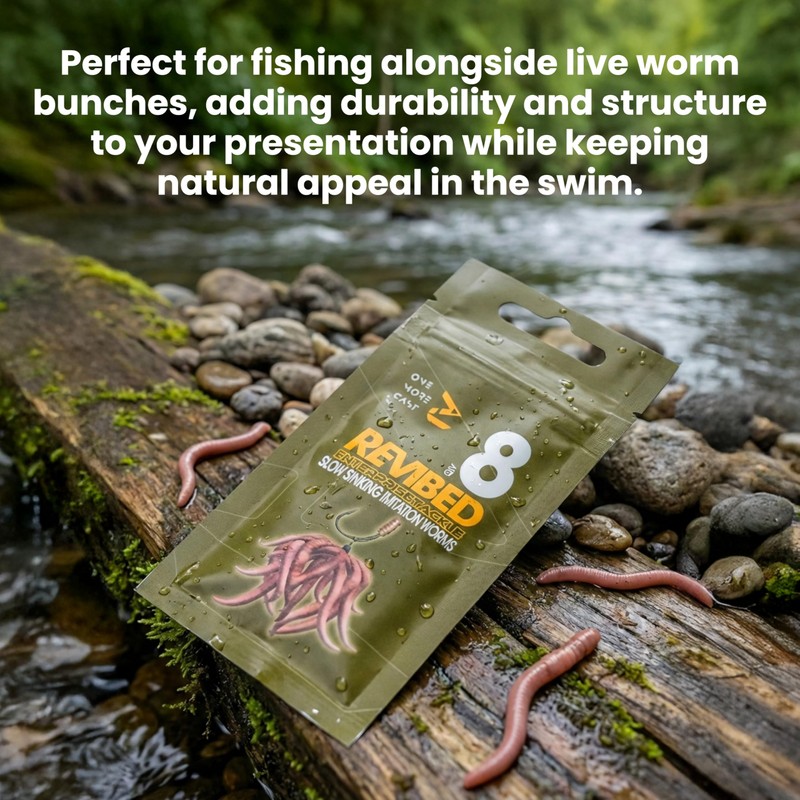 OMC Revibed Imitation Worms 8pcs - Artificial Fishing Worm Bait