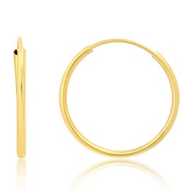 MAX + STONE Solid 14k Gold Hoop Earrings for Women | 1mm Tube, Flex Continuous 16mm (0.6 Inch) Diameter Small