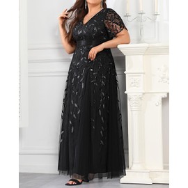 Plus Size Formal Dresses Black Evening Gowns Sequin Sparkly Women Prom Mother Elegant Gala Long Dress with Sleeves 2024