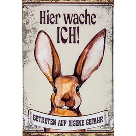 Weatherproof 30 x 20 cm Aluminium Dibond Rabbit Hutch Rabbit Farm Decorative Metal Sign "Achtung hier wache ich"