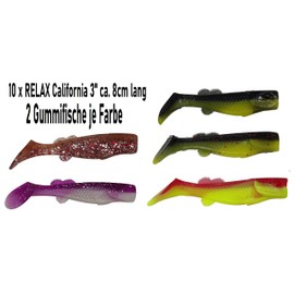 SANDAFISHING 10 Zander Rubber Fish Set – California 3 Inches 8 cm Relax Pike Perch Rubber Bait