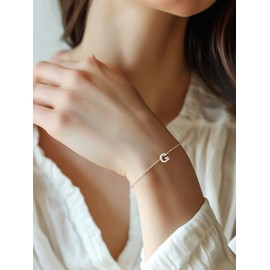 Silvora Small Letter Bracelet for Women S925 Sterling Silver Initial Bracelet Gift for Girls