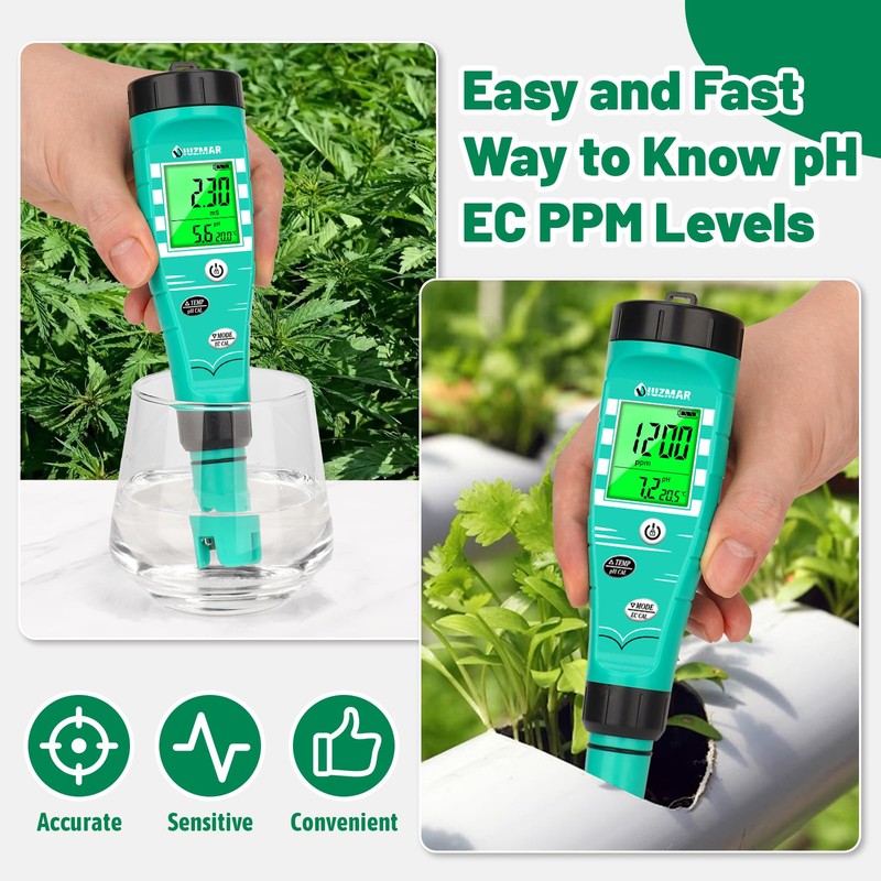UIUZMAR pH Meter for Hydroponics EC pH Tester, pH PPM